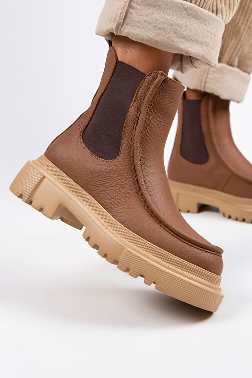 Manijero Agnes Kadın Hakiki Deri Çift Taraf Lastikli Taba Bot - Görsel 6