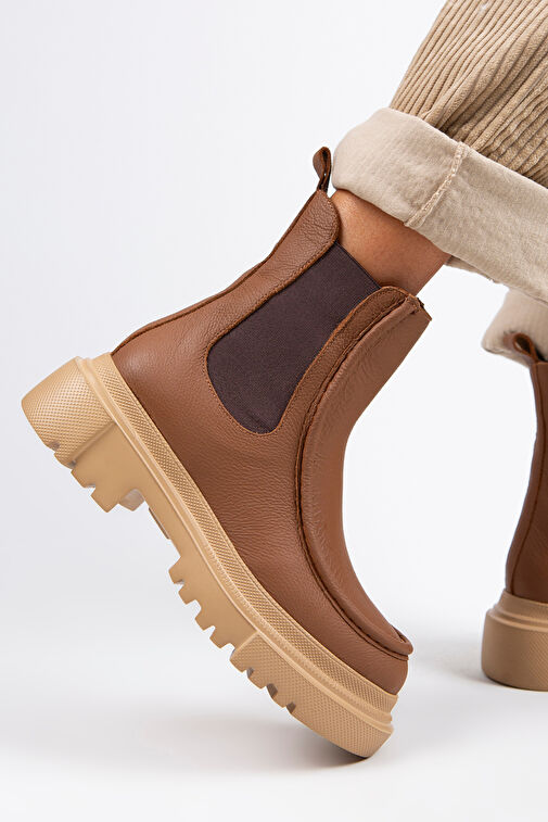 Manijero Agnes Kadın Hakiki Deri Çift Taraf Lastikli Taba Bot - Görsel 7