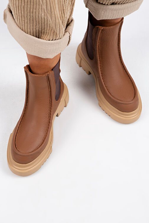 Manijero Agnes Kadın Hakiki Deri Çift Taraf Lastikli Taba Bot - Görsel 8