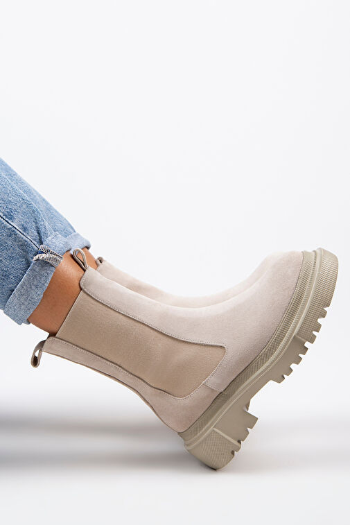 Manijero Gitana Kadın Hakiki Deri Çift Taraf Lastikli Bej Süet Bot - Görsel 2