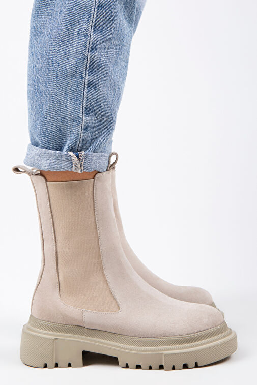 Manijero Gitana Kadın Hakiki Deri Çift Taraf Lastikli Bej Süet Bot - Görsel 3