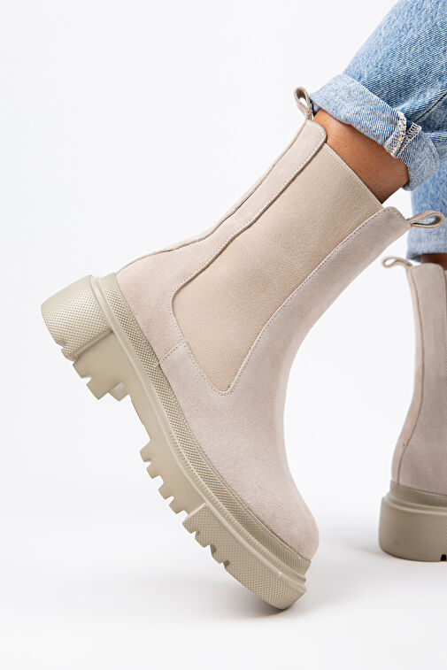 Manijero Gitana Kadın Hakiki Deri Çift Taraf Lastikli Bej Süet Bot - Görsel 7