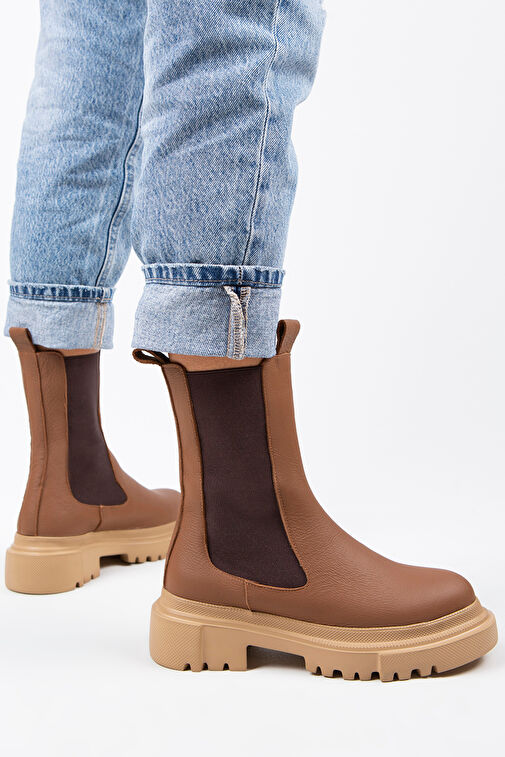 Manijero Gitana Kadın Hakiki Deri Çift Taraf Lastikli Taba Bot - Görsel 2