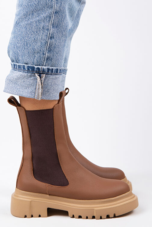 Manijero Gitana Kadın Hakiki Deri Çift Taraf Lastikli Taba Bot - Görsel 3