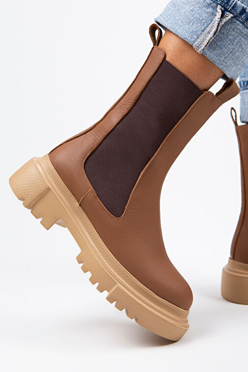 Manijero Gitana Kadın Hakiki Deri Çift Taraf Lastikli Taba Bot - Görsel 7