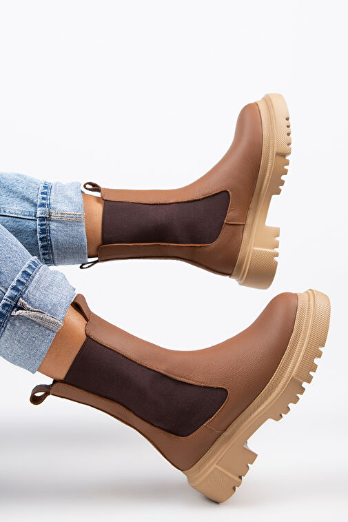 Manijero Gitana Kadın Hakiki Deri Çift Taraf Lastikli Taba Bot - Görsel 8