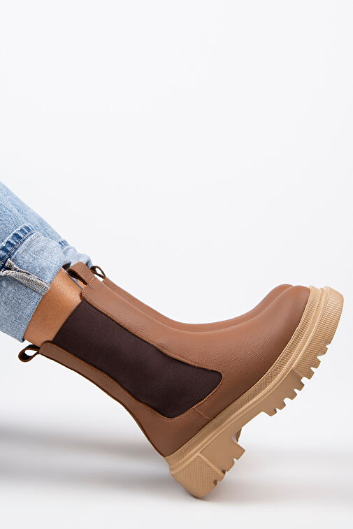 Manijero Gitana Kadın Hakiki Deri Çift Taraf Lastikli Taba Bot - Görsel 9