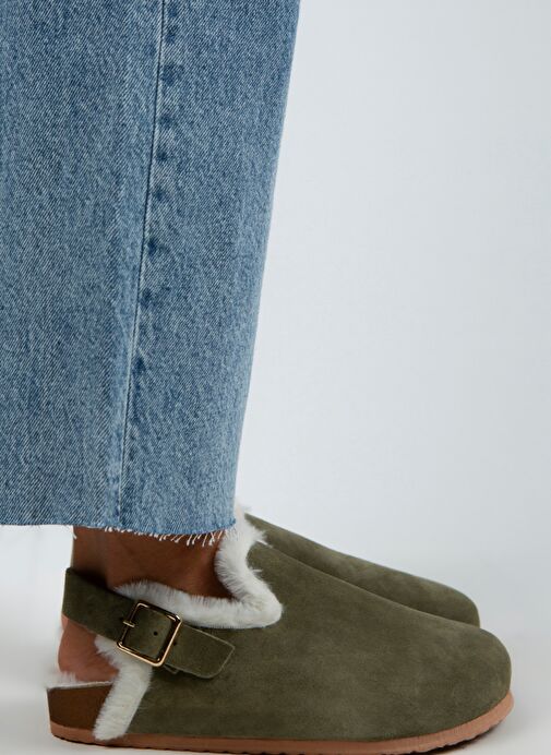 Manijero Haki Kadın Süet - Kürklü Sandalet MNJ.100.04 - Görsel 3