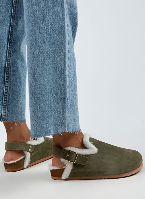 Manijero Haki Kadın Süet - Kürklü Sandalet MNJ.100.04 - Görsel 2