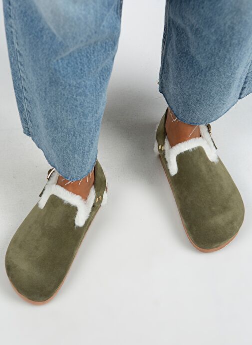 Manijero Haki Kadın Süet - Kürklü Sandalet MNJ.100.04 - Görsel 8