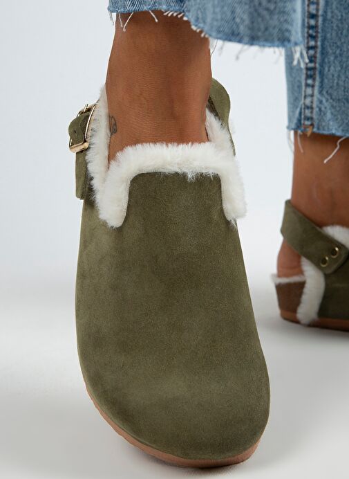 Manijero Haki Kadın Süet - Kürklü Sandalet MNJ.100.04 - Görsel 7