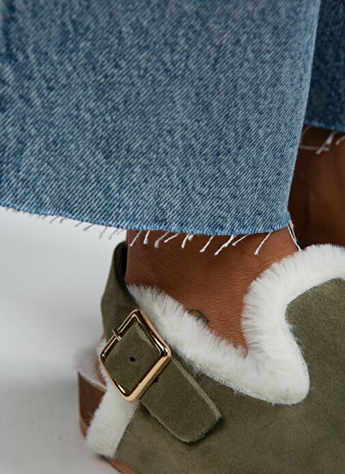 Manijero Haki Kadın Süet - Kürklü Sandalet MNJ.100.04 - Görsel 5