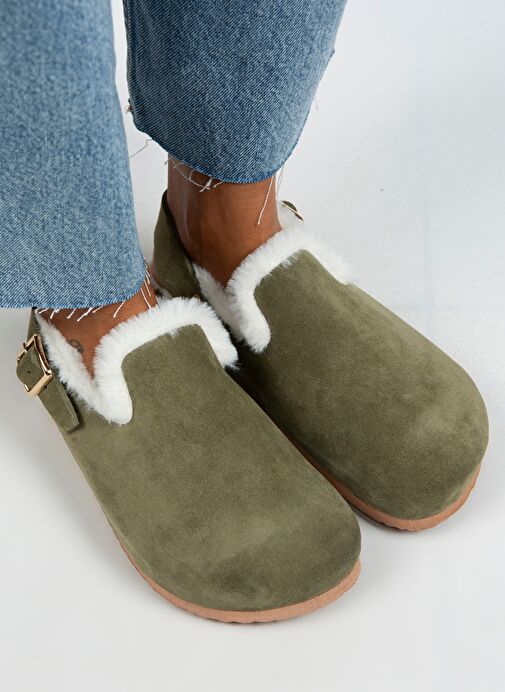 Manijero Haki Kadın Süet - Kürklü Sandalet MNJ.100.04 - Görsel 4