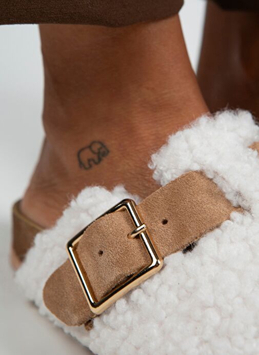 Manijero Beyaz-Taba Kadın Deri - Kürklü Terlik MNJ.101.04 - Görsel 2