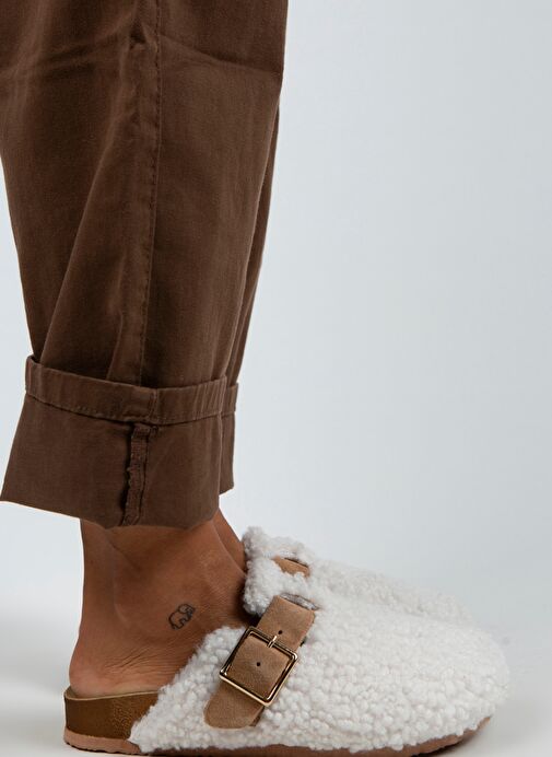 Manijero Beyaz-Taba Kadın Deri - Kürklü Terlik MNJ.101.04 - Görsel 3