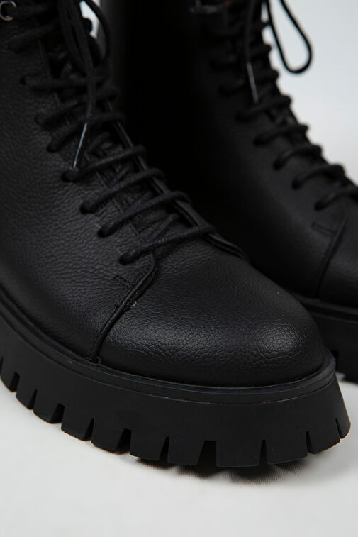 Manijero Aster Kadın Hakiki Deri Bağcıklı Fermuarlı Siyah Bot - Görsel 5