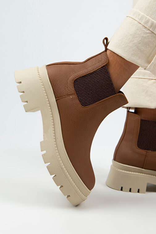 Manijero Misty Kadın Hakiki Deri Çift Tarafı Lastikli Taba Bot - Görsel 2