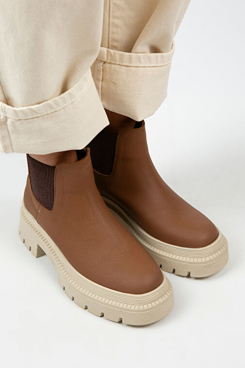 Manijero Misty Kadın Hakiki Deri Çift Tarafı Lastikli Taba Bot - Görsel 4