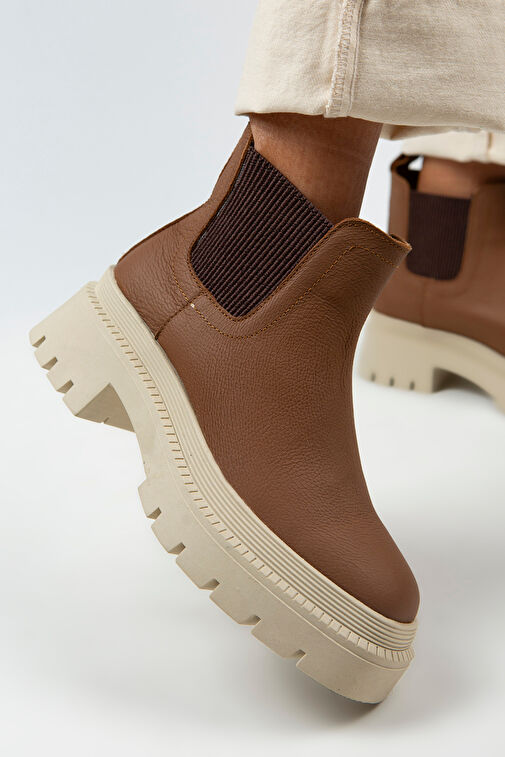 Manijero Misty Kadın Hakiki Deri Çift Tarafı Lastikli Taba Bot - Görsel 6