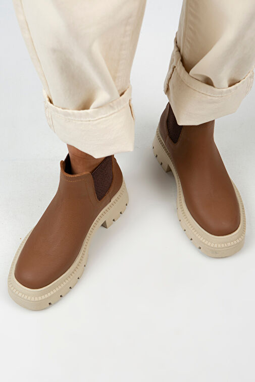 Manijero Misty Kadın Hakiki Deri Çift Tarafı Lastikli Taba Bot - Görsel 9