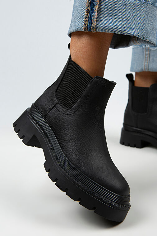 Manijero Misty Kadın Hakiki Deri Çift Tarafı Lastikli Siyah Bot - Görsel 6