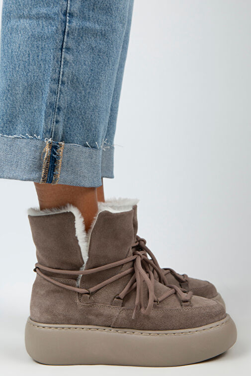 Manijero Haven Kadın Hakiki Deri Bağcıklı İçi Kürklü Vizon Bot - Görsel 3