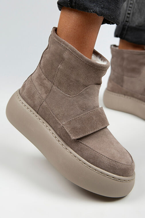 Manijero Ember Kadın Hakiki Deri Üstten Çırtlı İçi Kürklü Vizon Bot - Görsel 5