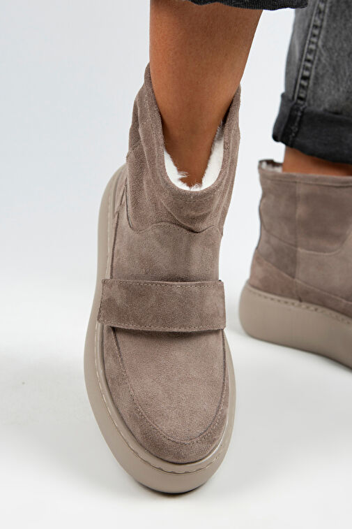 Manijero Ember Kadın Hakiki Deri Üstten Çırtlı İçi Kürklü Vizon Bot - Görsel 6