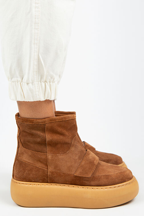 Manijero Ember Kadın Hakiki Deri Üstten Çırtlı İçi Kürklü Taba Bot - Görsel 3