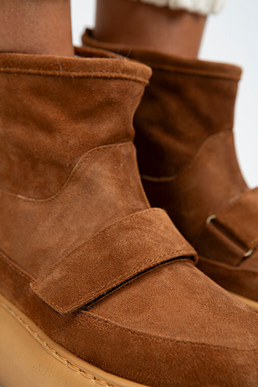 Manijero Ember Kadın Hakiki Deri Üstten Çırtlı İçi Kürklü Taba Bot - Görsel 5