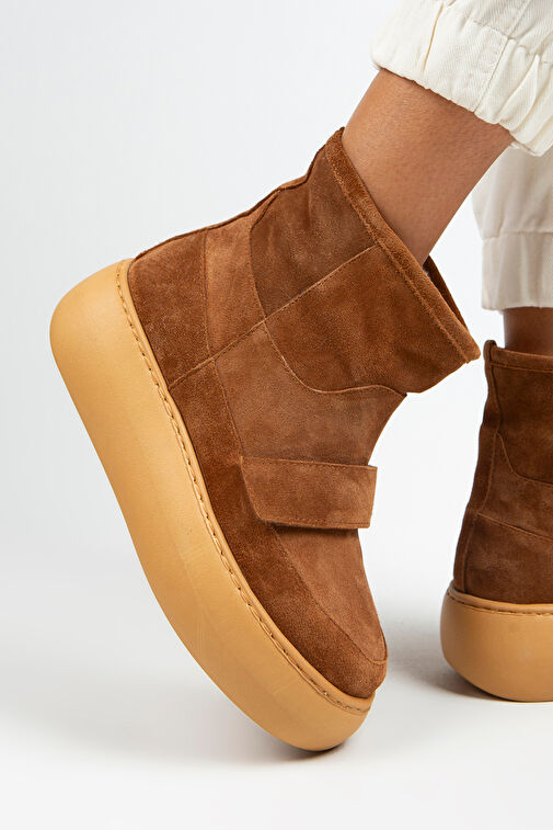 Manijero Ember Kadın Hakiki Deri Üstten Çırtlı İçi Kürklü Taba Bot - Görsel 7