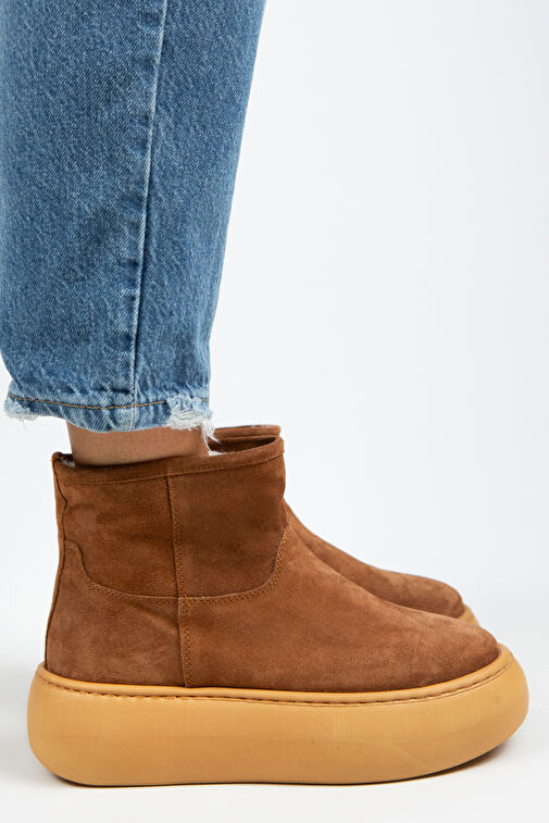 Manijero Gemma Kadın Hakiki Deri Düz İçi Kürklü Taba Bot - Görsel 2