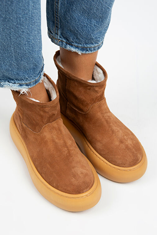 Manijero Gemma Kadın Hakiki Deri Düz İçi Kürklü Taba Bot - Görsel 3