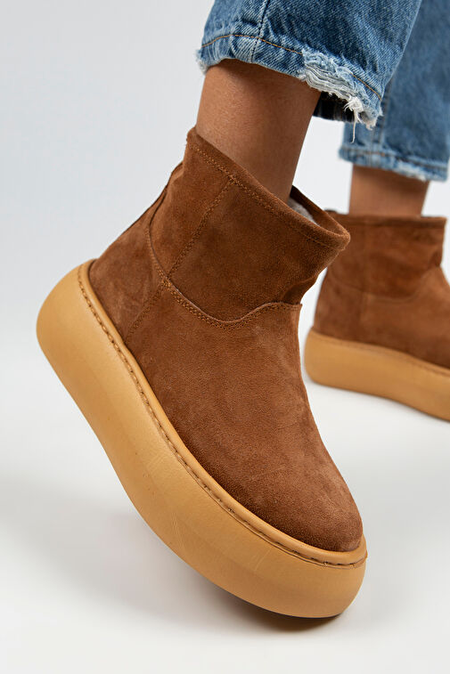 Manijero Gemma Kadın Hakiki Deri Düz İçi Kürklü Taba Bot - Görsel 4