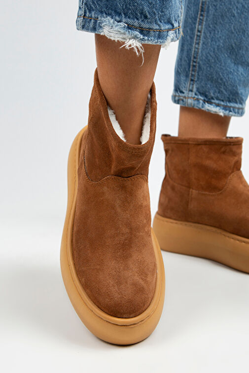 Manijero Gemma Kadın Hakiki Deri Düz İçi Kürklü Taba Bot - Görsel 5