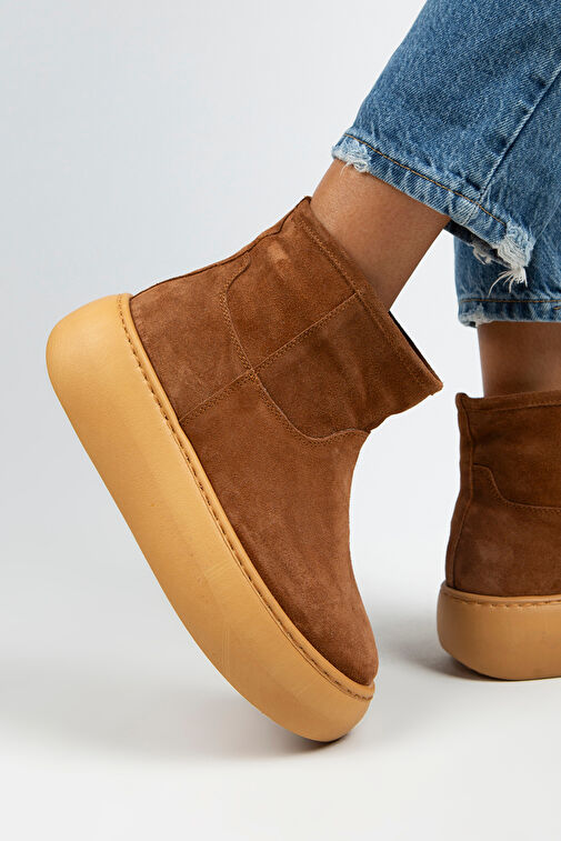 Manijero Gemma Kadın Hakiki Deri Düz İçi Kürklü Taba Bot - Görsel 6