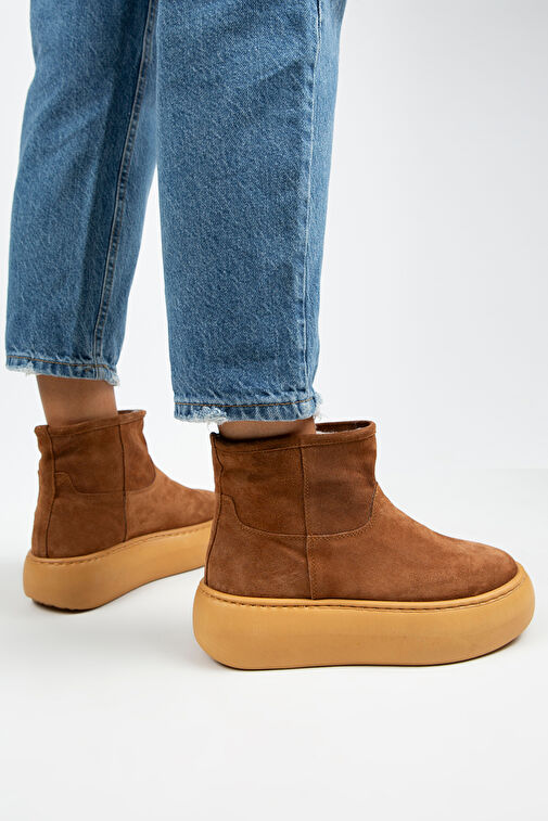 Manijero Gemma Kadın Hakiki Deri Düz İçi Kürklü Taba Bot - Görsel 7