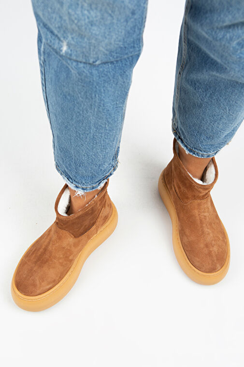 Manijero Gemma Kadın Hakiki Deri Düz İçi Kürklü Taba Bot - Görsel 8