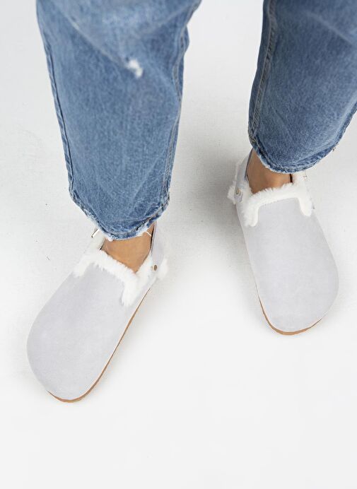 Manijero Gri Kadın Süet - Kürklü Sandalet MNJ.100.06 - Görsel 8