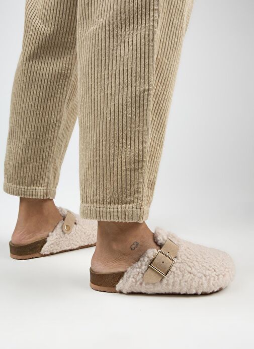 Manijero Bej Kadın Deri - Kürklü Terlik MNJ.101.06 - Görsel 7