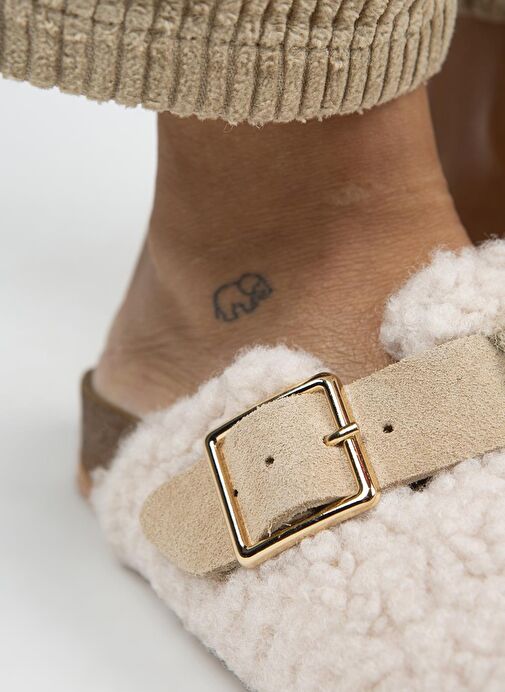 Manijero Bej Kadın Deri - Kürklü Terlik MNJ.101.06 - Görsel 4