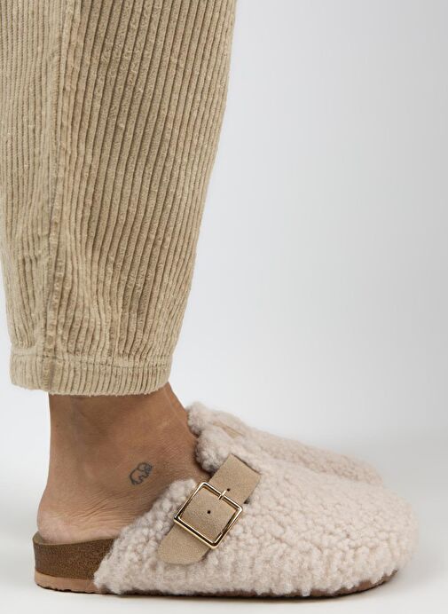 Manijero Bej Kadın Deri - Kürklü Terlik MNJ.101.06 - Görsel 2