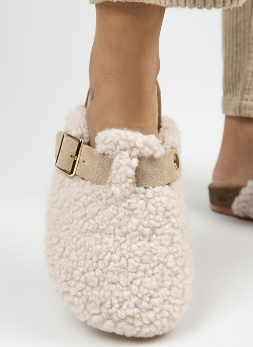 Manijero Bej Kadın Deri - Kürklü Terlik MNJ.101.06 - Görsel 6