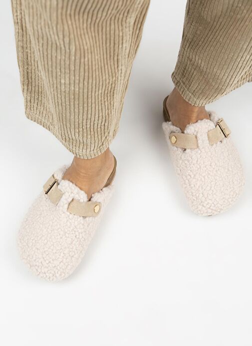 Manijero Bej Kadın Deri - Kürklü Terlik MNJ.101.06 - Görsel 8