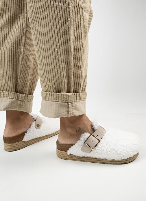 Manijero Beyaz-Kum Kadın Deri - Kürklü Terlik MNJ.105.11 - Görsel 7