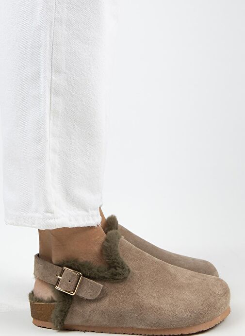 Manijero Vizon-Haki Kadın Süet - Kürklü Sandalet MNJ.100.08 - Görsel 3