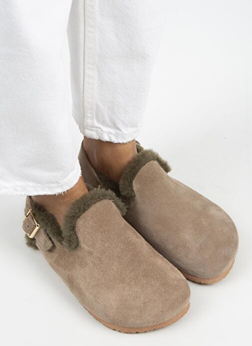 Manijero Vizon-Haki Kadın Süet - Kürklü Sandalet MNJ.100.08 - Görsel 4