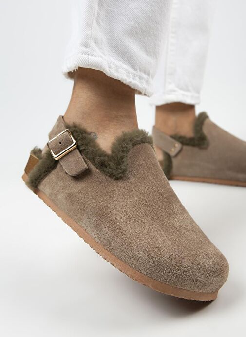 Manijero Vizon-Haki Kadın Süet - Kürklü Sandalet MNJ.100.08 - Görsel 2