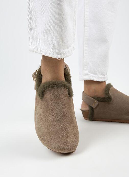 Manijero Vizon-Haki Kadın Süet - Kürklü Sandalet MNJ.100.08 - Görsel 6