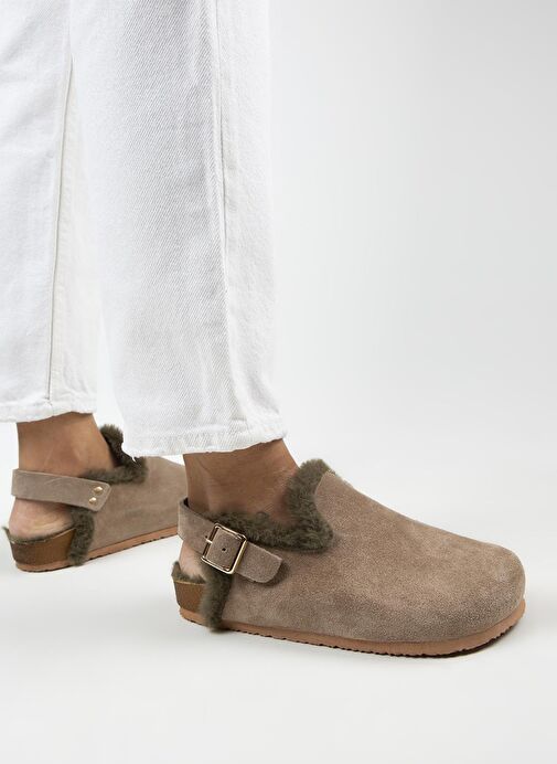 Manijero Vizon-Haki Kadın Süet - Kürklü Sandalet MNJ.100.08 - Görsel 7